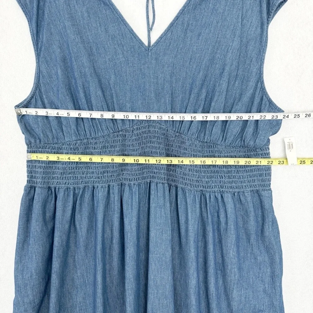 Old Navy Womens Dress Size 3X Blue Chambray Denim Midi Smocked Waist Cottagecore - Picture 12 of 16